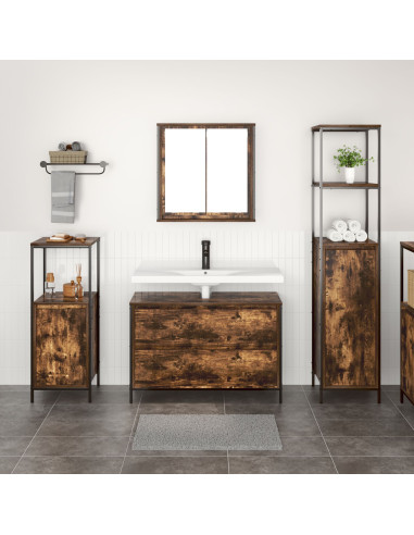 Set di mobili per il bagno 3 pcs Rovere fumé Legno multistrato