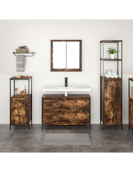 Set di mobili per bagno 3 pezzi in rovere fumé in legno ingegnerizzato