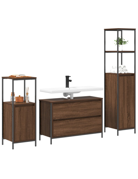 Set di Mobili per Bagno in 3 Pezzi in Legno Ingegnerizzato Marrone