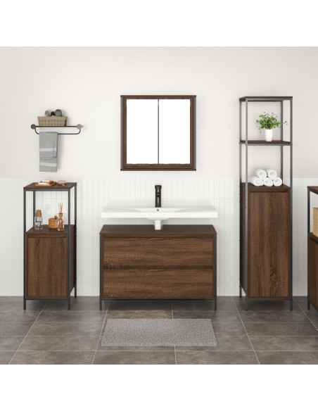 Set di Mobili per Bagno in 3 Pezzi in Legno Ingegnerizzato Marrone