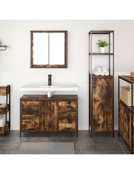 Set di mobili da bagno a 2 pezzi in rovere affumicato in legno ingegnerizzato
