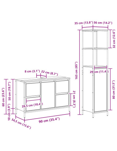 Set di mobili per il bagno 2 pcs Rovere Affumicato e Nero