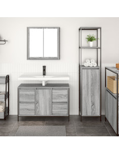 Set di mobili per il bagno con porta 2 pcs Grigio sonoma e Nero