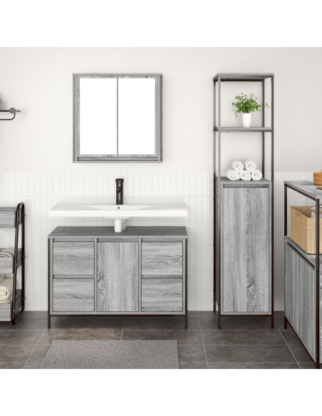 Set di mobili per il bagno con porta 2 pcs Grigio sonoma e Nero