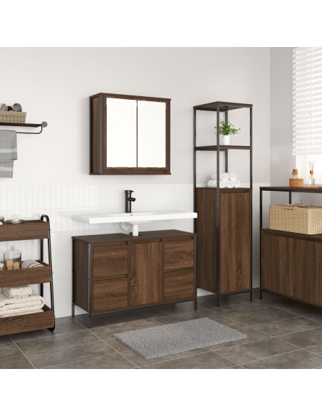 Set di Mobili per Bagno 2 Pezzi in Legno Ingegnerizzato Color Noce