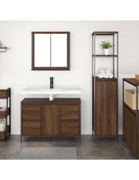 Set di Mobili per Bagno 2 Pezzi in Legno Ingegnerizzato Color Noce