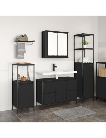 Set di mobili da bagno in 3 pezzi - Legno ingegnerizzato rovere nero