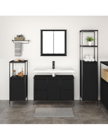 Set di mobili per il bagno 3 pcs Rovere Nero Legno multistrato