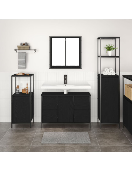 Set di mobili per il bagno 3 pcs Rovere Nero Legno multistrato