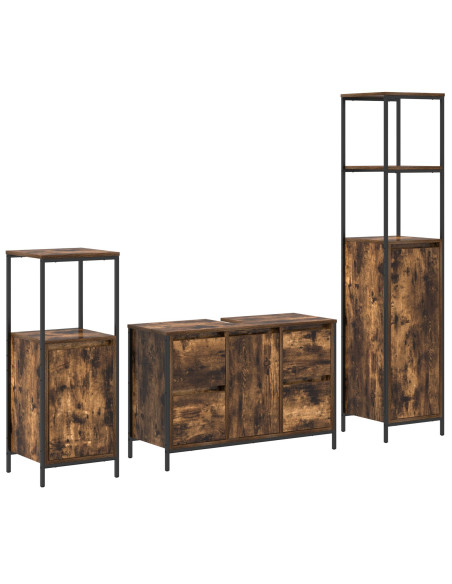 Set di mobili da bagno 3 pezzi in rovere fumé in legno ingegnerizzato