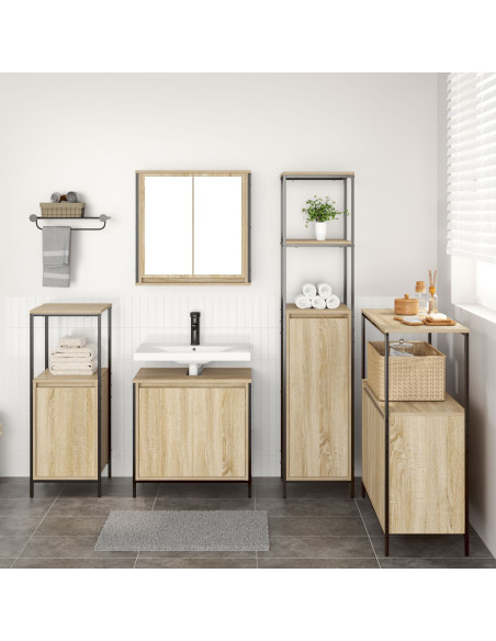 Set di mobili per il bagno con porta 5 pcs Rovere Sonoma e Nero