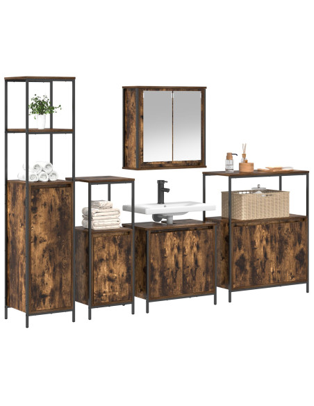 Set di mobili da bagno 5 pezzi in legno ingegnerizzato rovere fumé