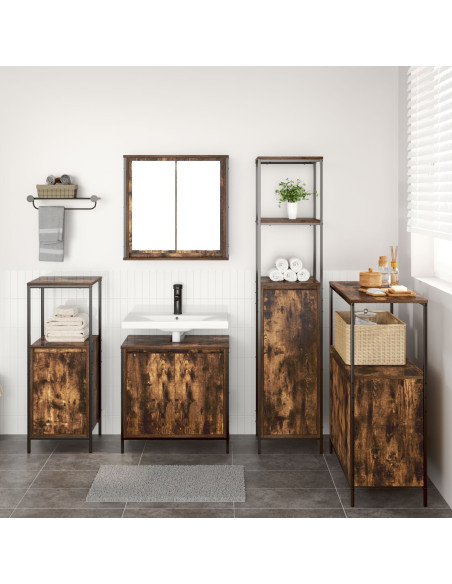 Set di mobili da bagno 5 pezzi in legno ingegnerizzato rovere fumé