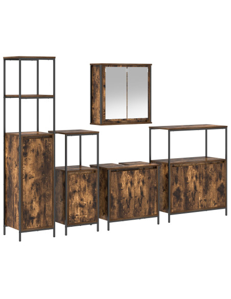Set di mobili da bagno 5 pezzi in legno ingegnerizzato rovere fumé