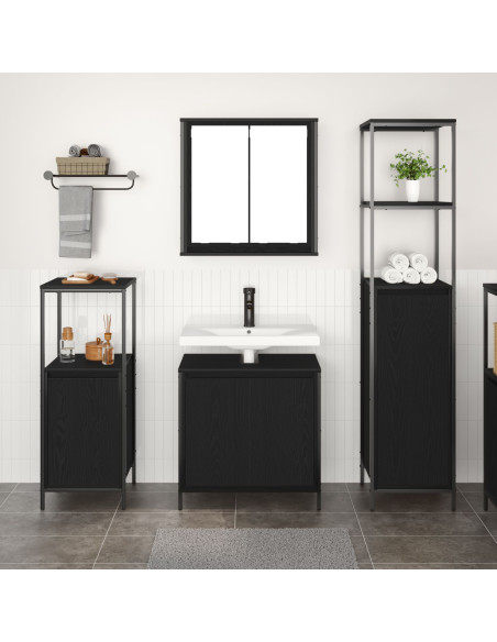Set di mobili da bagno 3 pezzi in legno ingegnerizzato rovere nero