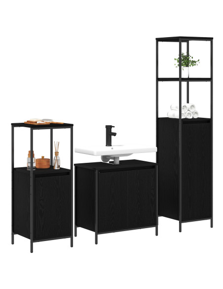 Set di mobili per il bagno 3 pcs Rovere Nero Legno multistrato