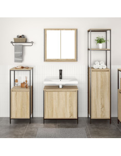 Set di mobili per il bagno con porta 3 pcs Rovere Sonoma e Nero