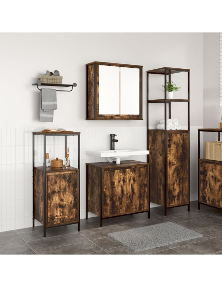 Set di Mobili da Bagno in 3 Pezzi in Rovere Fumè in Legno Ingegnerizzato