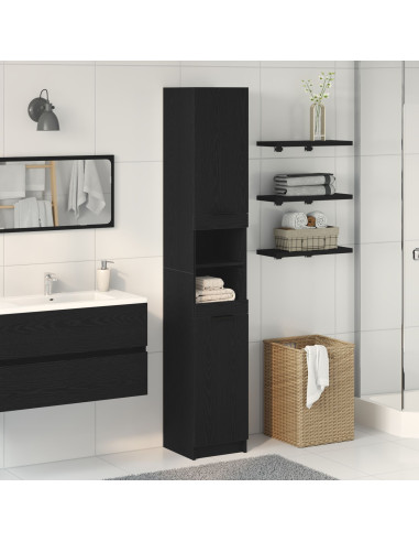 Mobile da Bagno con lo scaffale Rovere nero 32 x 34 x 188,5 cm