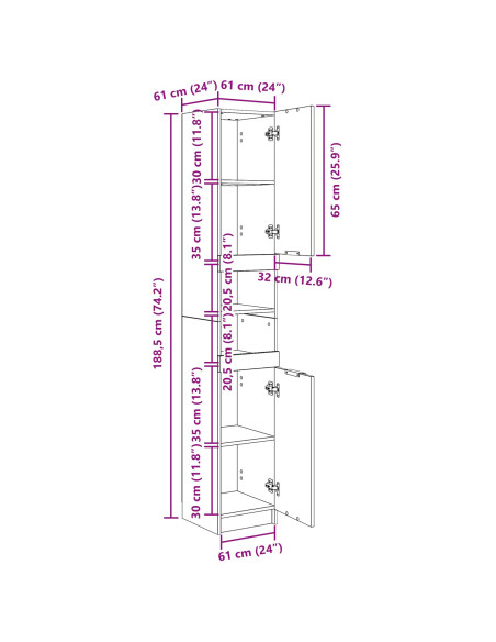 Mobile da Bagno con lo scaffale Rovere nero 32 x 34 x 188,5 cm