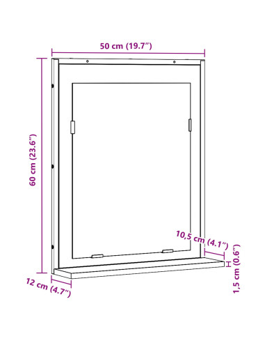 Specchio con lo scaffale Legno vecchio 50 x 12 x 60 cm