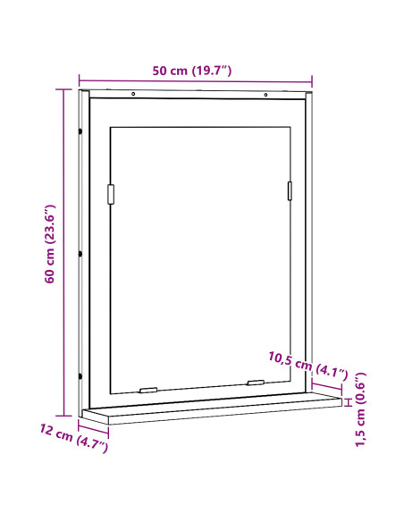Specchio da Bagno  in Legno Vecchio 50x12x60 cm in Legno Ingegnerizzato