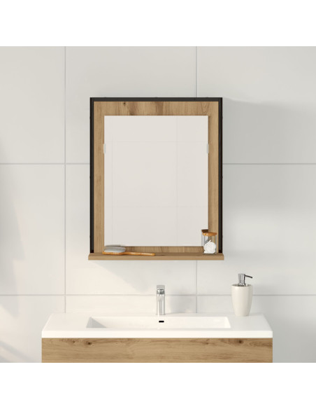 Specchio da Bagno  in Rovere Artigianale 50x12x60 cm in Legno Ingegnerizzato