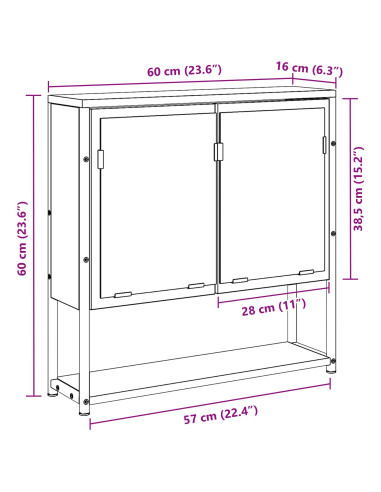 Mobiletto per specchio con porta Legno vecchio 60 x 16 x 60 cm