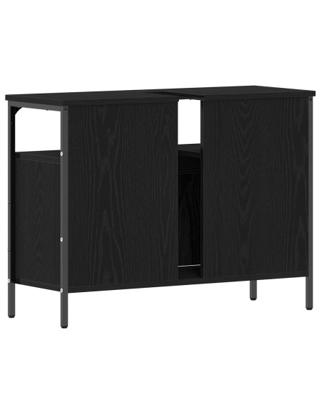 Mobiletto da Bagno  Nero Rovere 80x30x60 cm Legno Ingegnerizzato