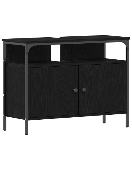 Mobiletto da Bagno  Nero Rovere 80x30x60 cm Legno Ingegnerizzato