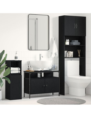 Armadio per Lavabo da Bagno Rovere nero 80 x 30 x 60 cm