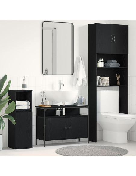 Mobiletto da Bagno  Nero Rovere 80x30x60 cm Legno Ingegnerizzato