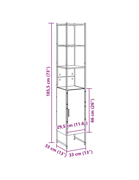 Mobile da Bagno con porta Legno vecchio 33 x 33 x 185,5 cm