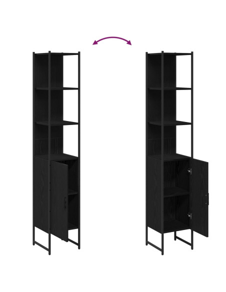 Mobile da Bagno con lo scaffale Rovere nero 33 x 33 x 185,5 cm