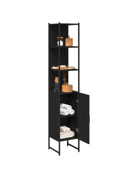 Armadio da Bagno  Nero Rovere 33x33x185,5 cm in Legno Ingegnerizzato