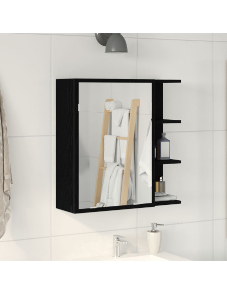 Armadio Specchio per il Bagno  Nero Rovere 62,5x20,5x64cm in Legno Ingegnerizzato
