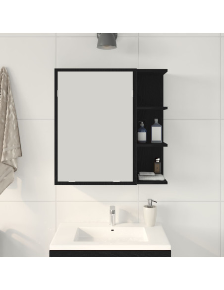Armadio Specchio per il Bagno  Nero Rovere 62,5x20,5x64cm in Legno Ingegnerizzato