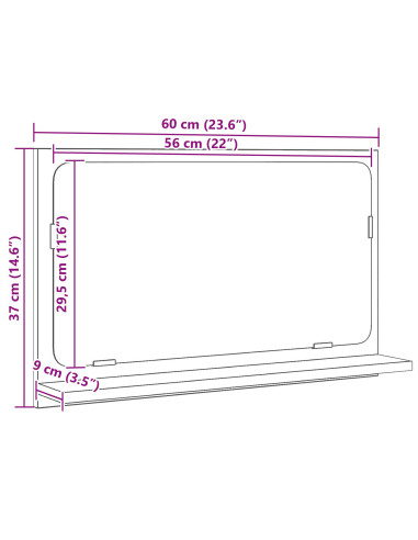 Mensola Specchio con lo scaffale Rovere Nero 60 x 10,5 x 37 cm