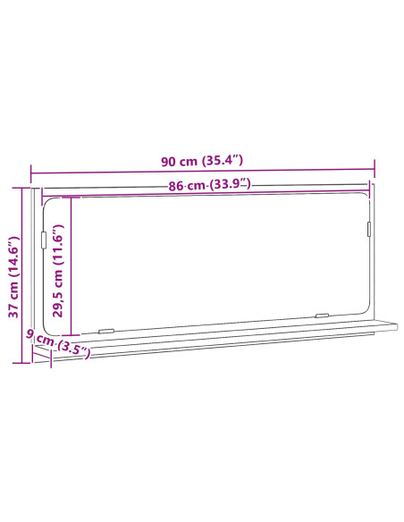 Specchio da bagno  in legno invecchiato 90x10,5x37 cm