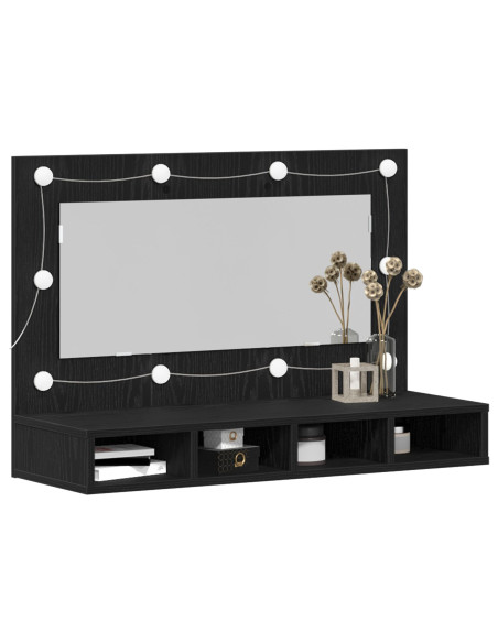 Armadio Specchio LED  in Rovere Nero - 90x31,5x62 cm