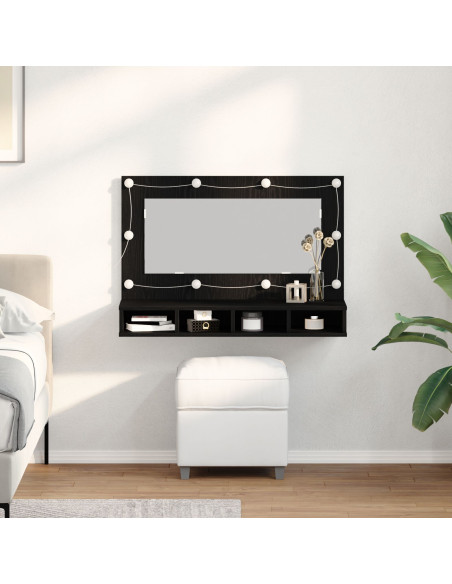 Armadio Specchio LED  in Rovere Nero - 90x31,5x62 cm