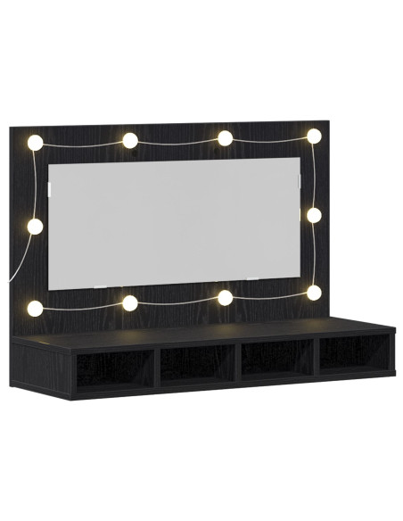 Armadio Specchio LED  in Rovere Nero - 90x31,5x62 cm