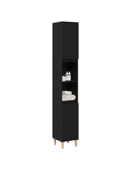 Armadio da bagno  Nero Rovere 30x30x190 cm Legno ingegnerizzato