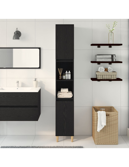 Armadio da bagno  Nero Rovere 30x30x190 cm Legno ingegnerizzato