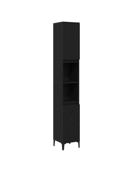 Armadio da Bagno  Nero Rovere 30x30x190 cm Legno Ingegnerizzato