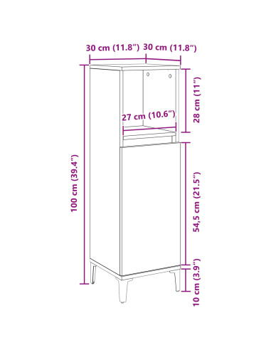 Mobile da Bagno Rovere Nero 30 x 30 x 100 cm Legno multistrato