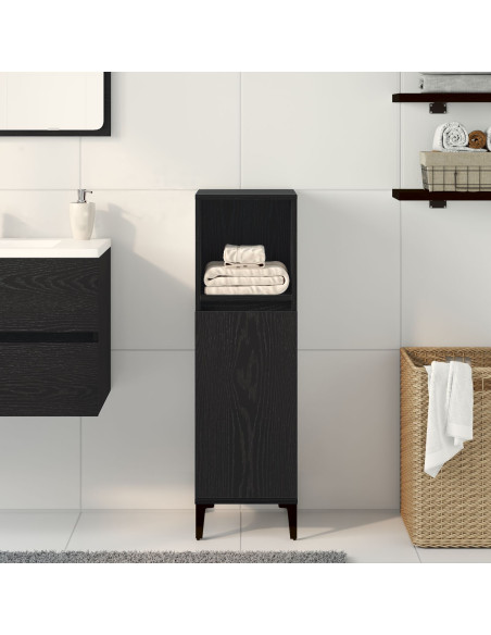 Mobile da Bagno  Nero Rovere 30x30x100 cm Legno ingegnerizzato