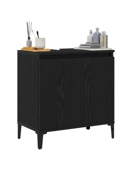 Mobile Lavabo  Nero Rovere 58x33x60 cm Legno Ingegnerizzato