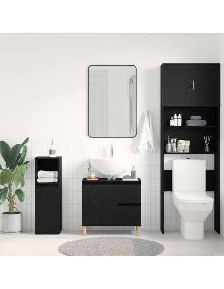Armadietto Lavabo Nero Rovere 65x33x60 cm Legno ingegnerizzato