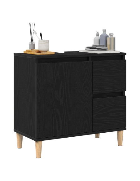 Armadietto Lavabo Nero Rovere 65x33x60 cm Legno ingegnerizzato